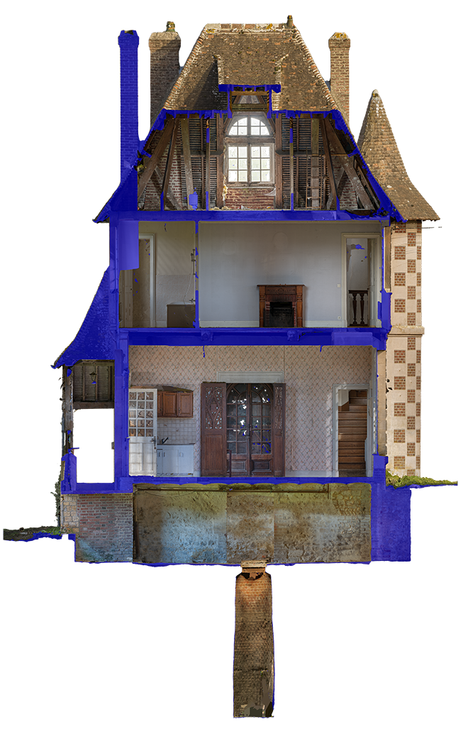 Coupe photogrammétrique d'une vieille maison normande à colombage